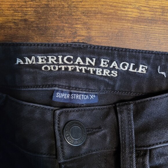 American Eagle Jeans 6 R Jegging Super Low Super StretchX4 Fringe Hem Black Wash - Picture 4 of 12